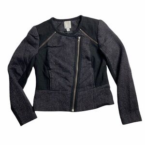 Halogen tweed moto jacket blazer black with blue & silver accents